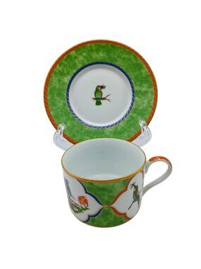 Lynn Chase Designs Tiger Raj 2 pc. Flat Cup & Saucer – 1991 Vintage – 24K Gold